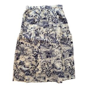 Joie 100% Linen Blue and White Midi Skirt with Pockets Size Large